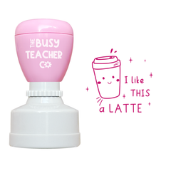 Refillable primary teacher marking Stamp reading 'I like this a latte', inked in pink ink.