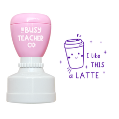 Refillable primary teacher marking Stamp reading 'I like this a latte', inked in purple ink.