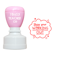 Refillable primary teacher marking Stamp reading 'show your working out', inked in red ink.